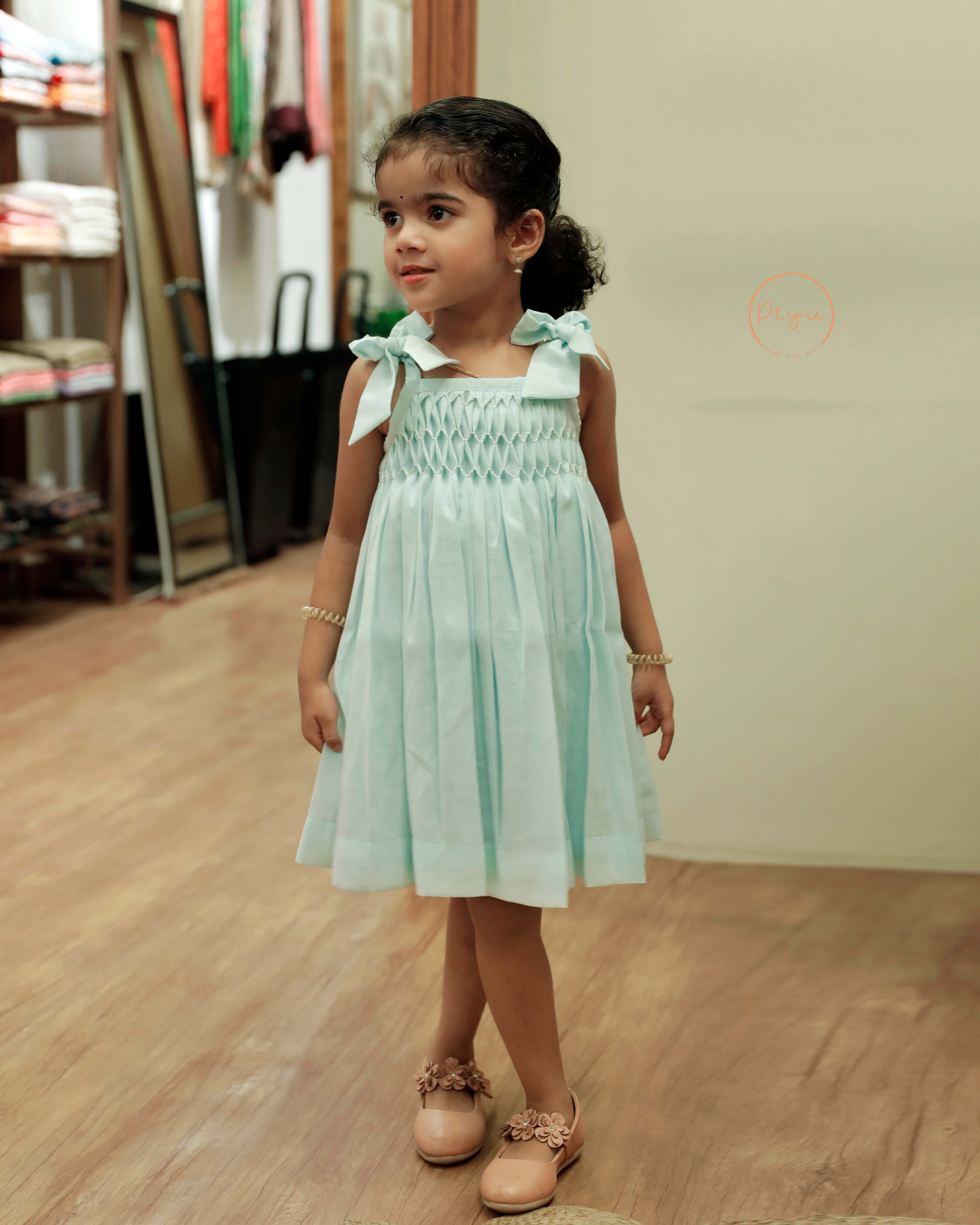 Smocked Kid's frock in soft linen cotton