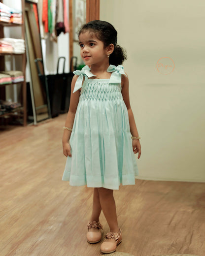 Smocked Kid's frock in soft linen cotton