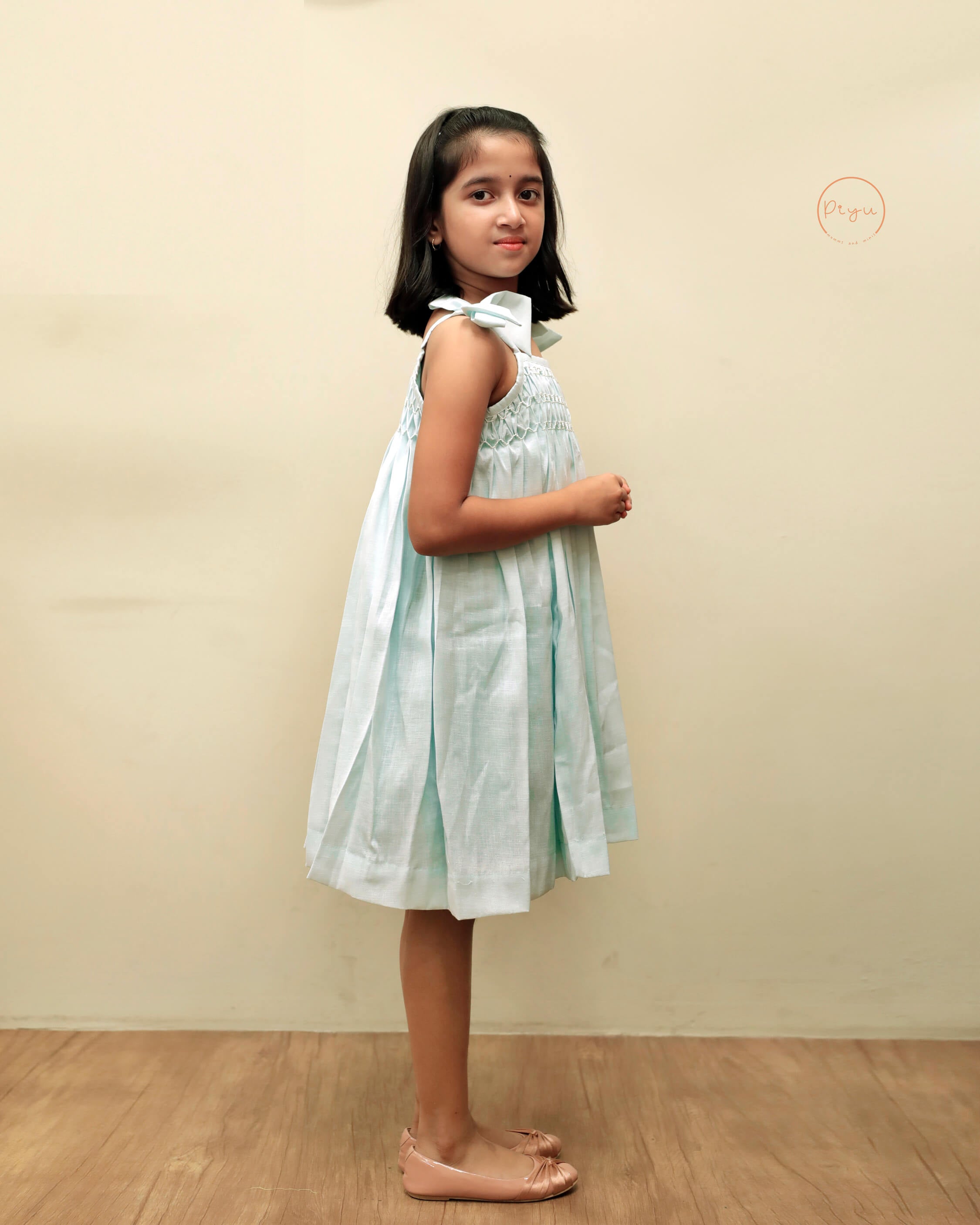 Smocked Kid's frock in soft linen cotton