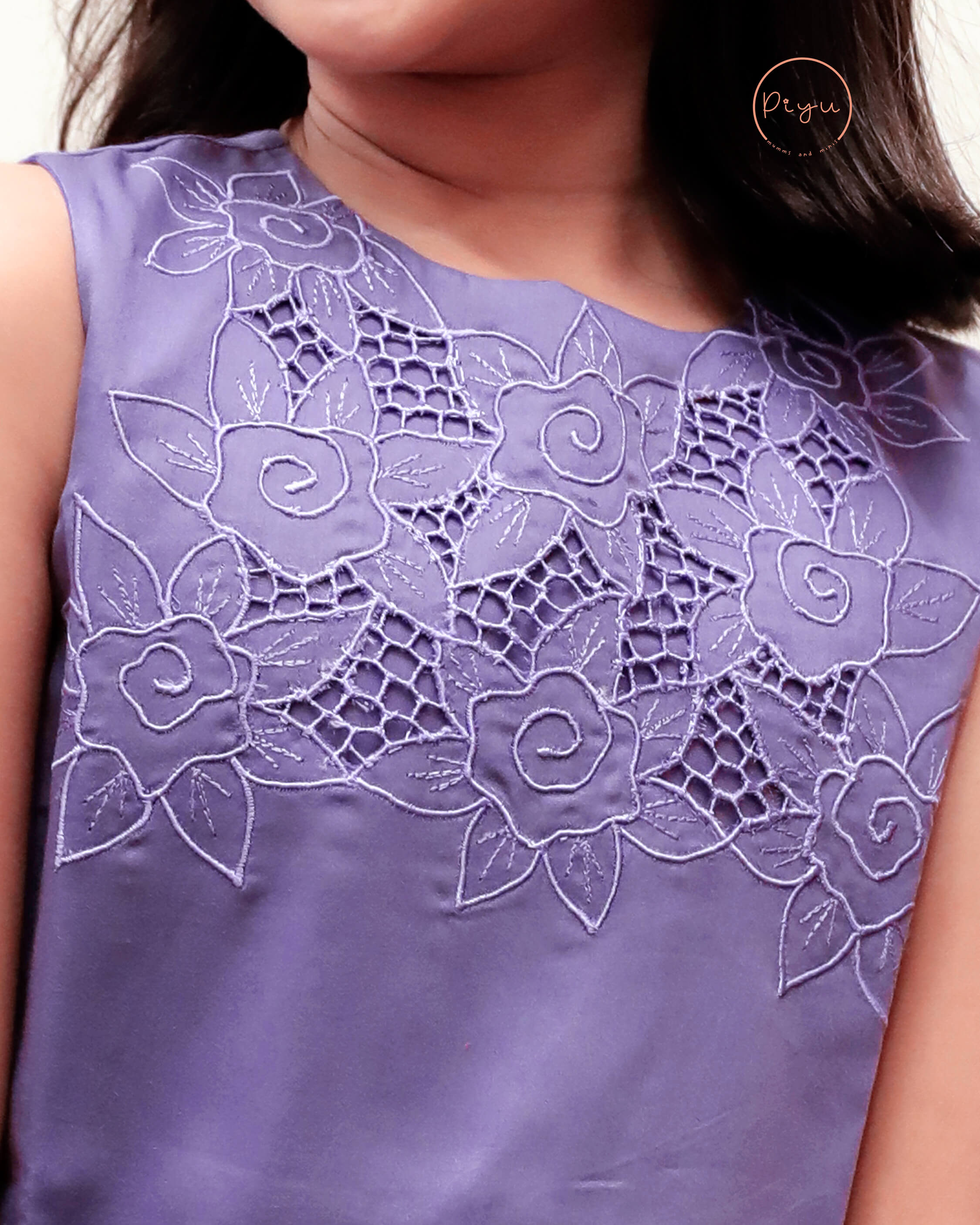 A Line Frock with Cutwork in Satin cotton