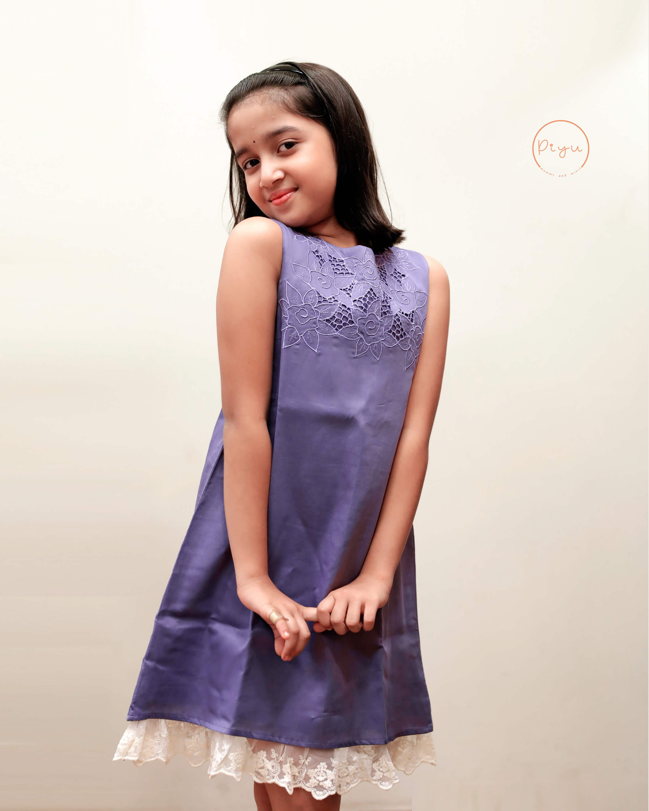 A Line Frock with Cutwork in Satin cotton