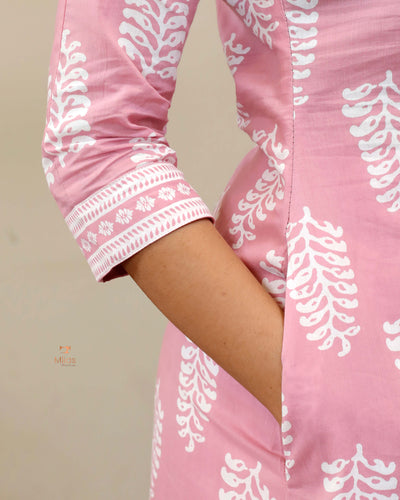 South Cotton co-ord set with mirror and sequins work-Pink