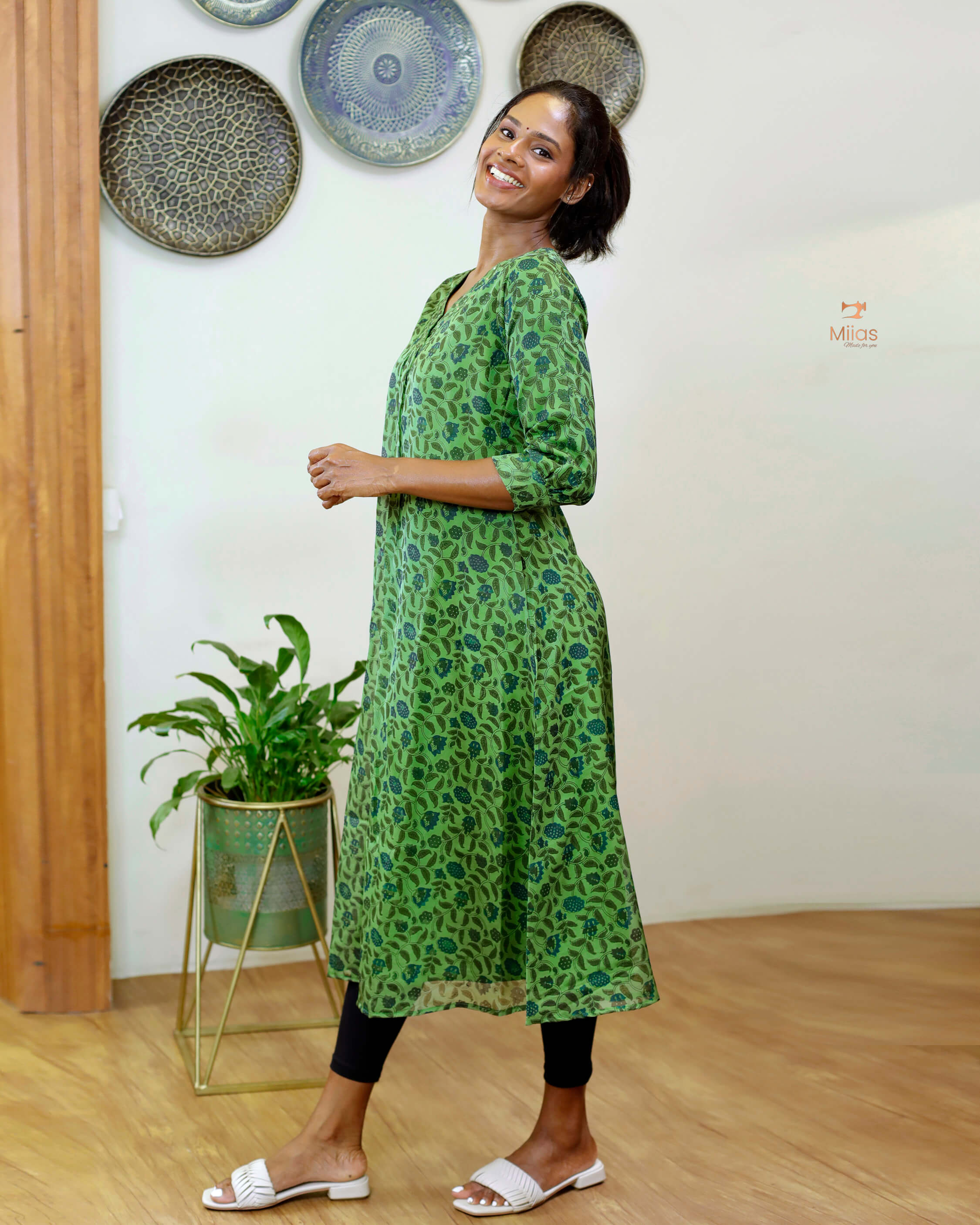 Hand-blocked Kalamkari printed dress kurti in viscose organza
