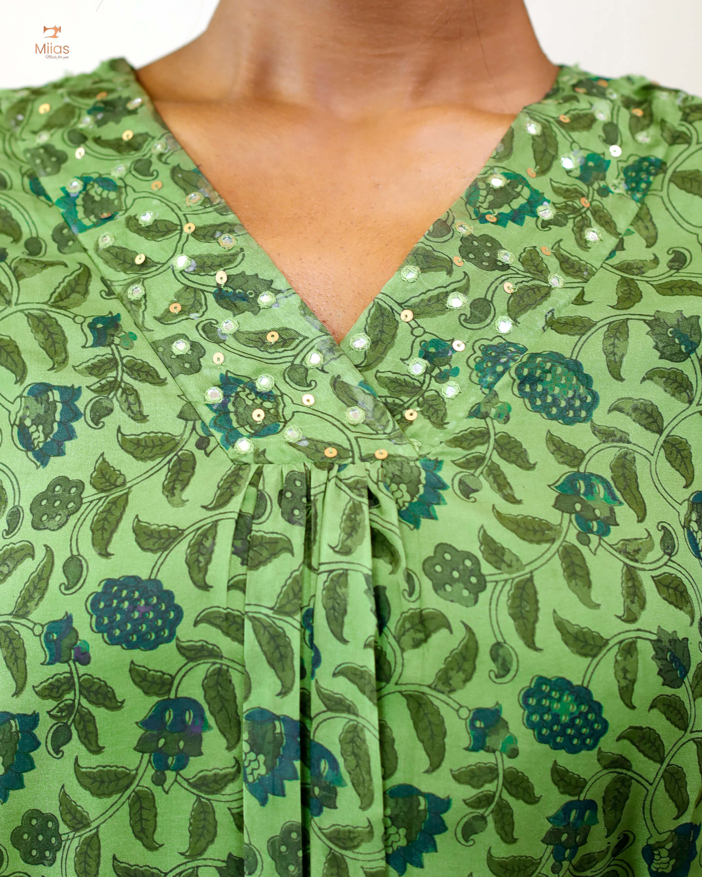 Hand-blocked Kalamkari printed dress kurti in viscose organza
