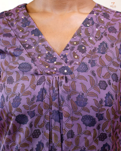 Hand-blocked Kalamkari printed dress kurti in viscose organza