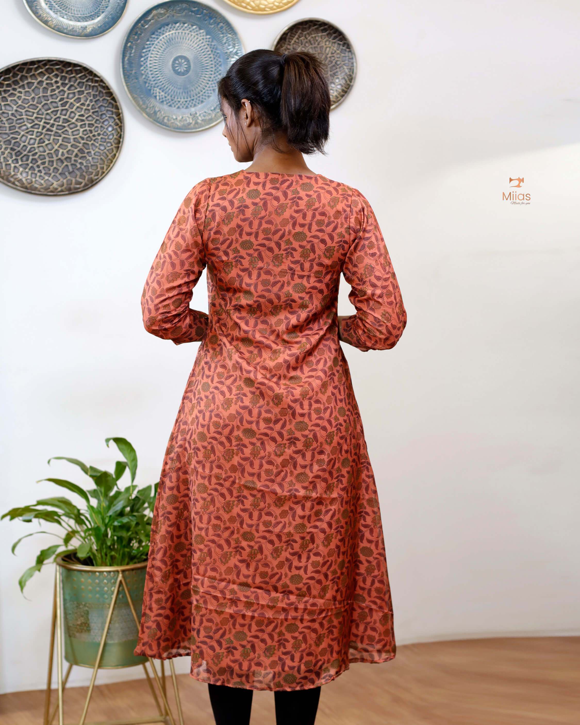 Hand-blocked Kalamkari printed dress kurti in viscose organza