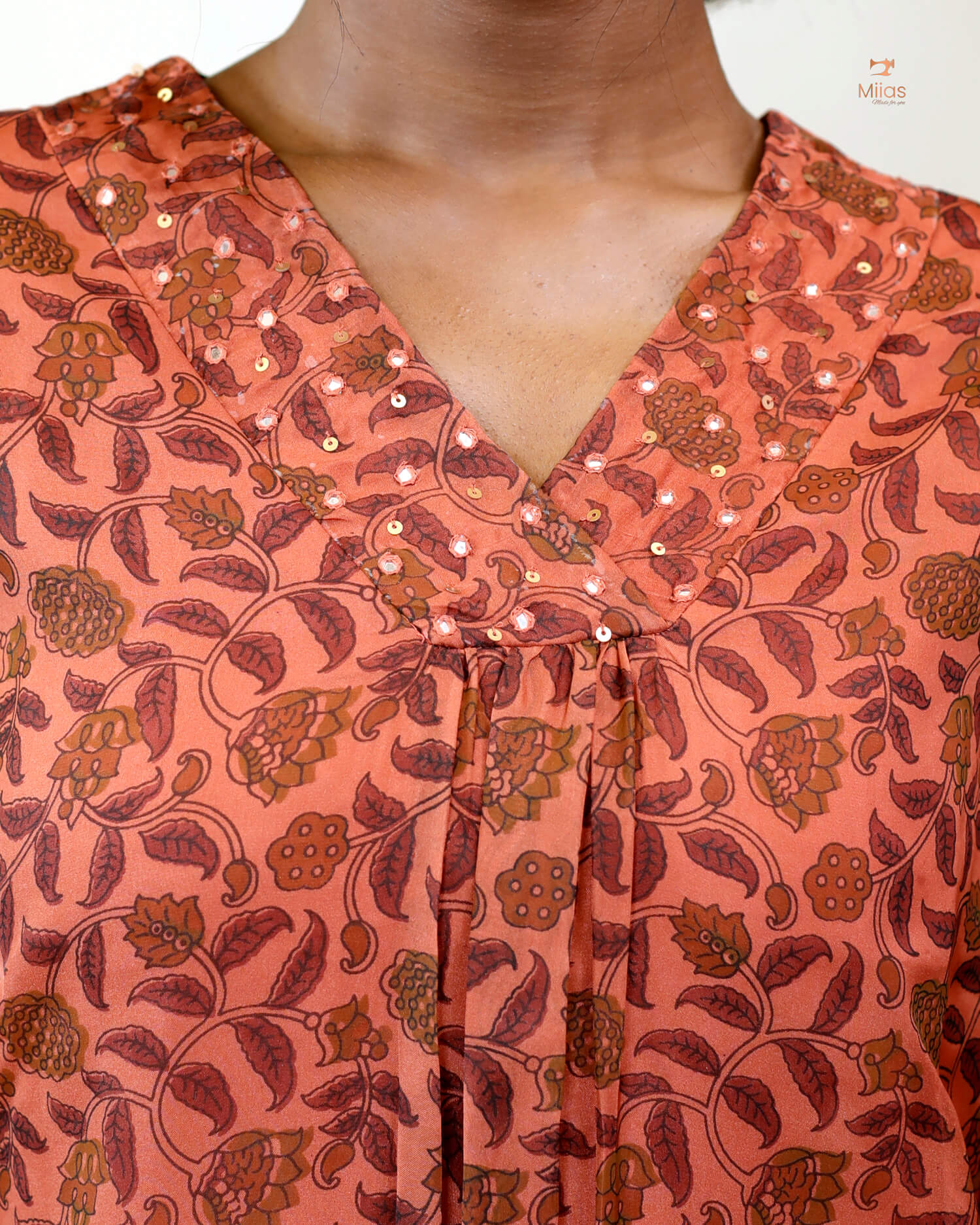 Hand-blocked Kalamkari printed dress kurti in viscose organza
