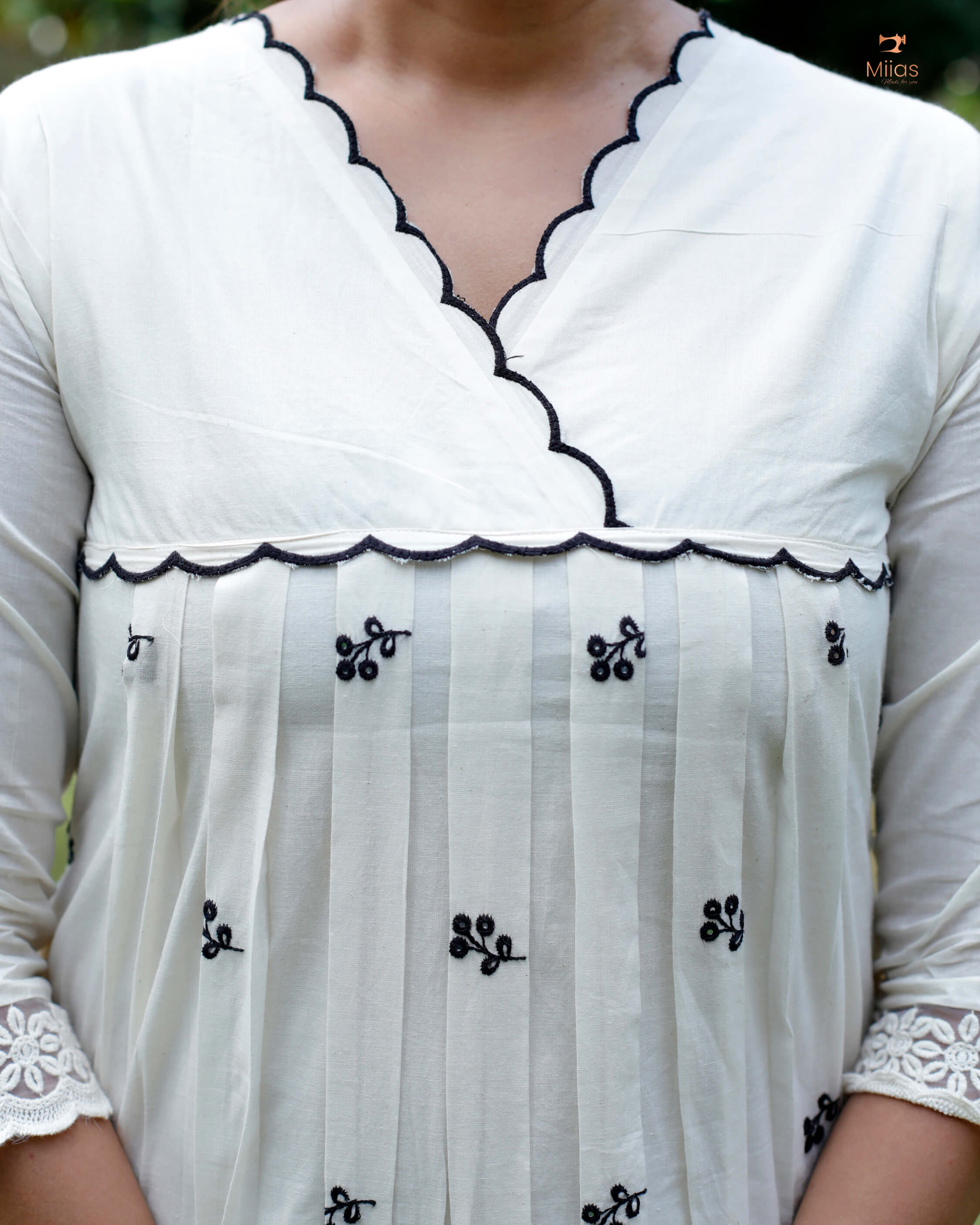 Kora Cotton Dress Kurti with Thread Embroidery and Scallops
