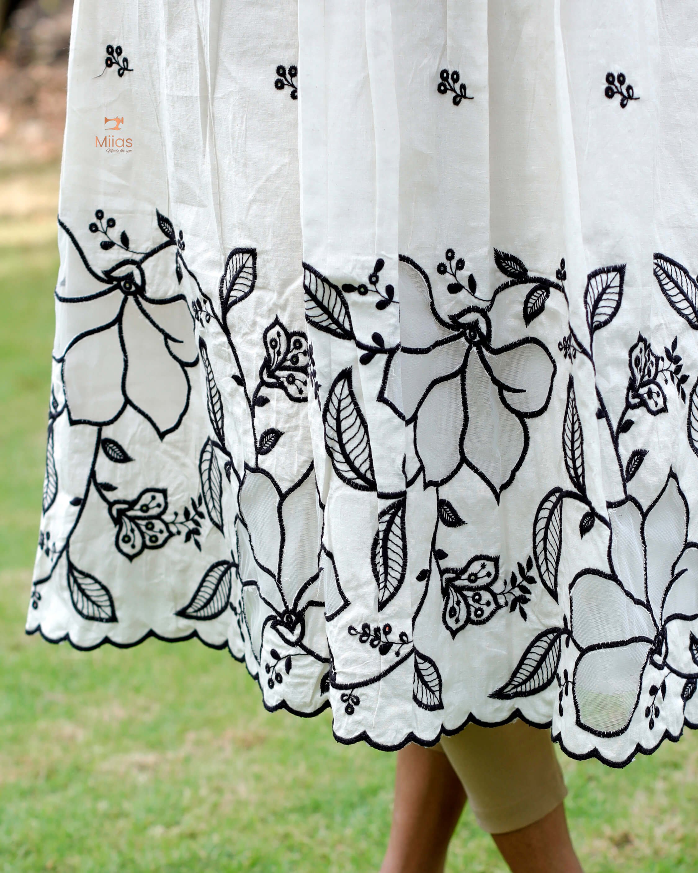 Kora Cotton Dress Kurti with Thread Embroidery and Scallops