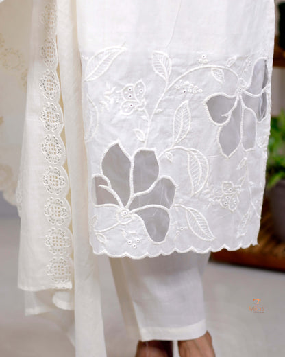 Kora cotton Co-ord set with applique and embroidery work