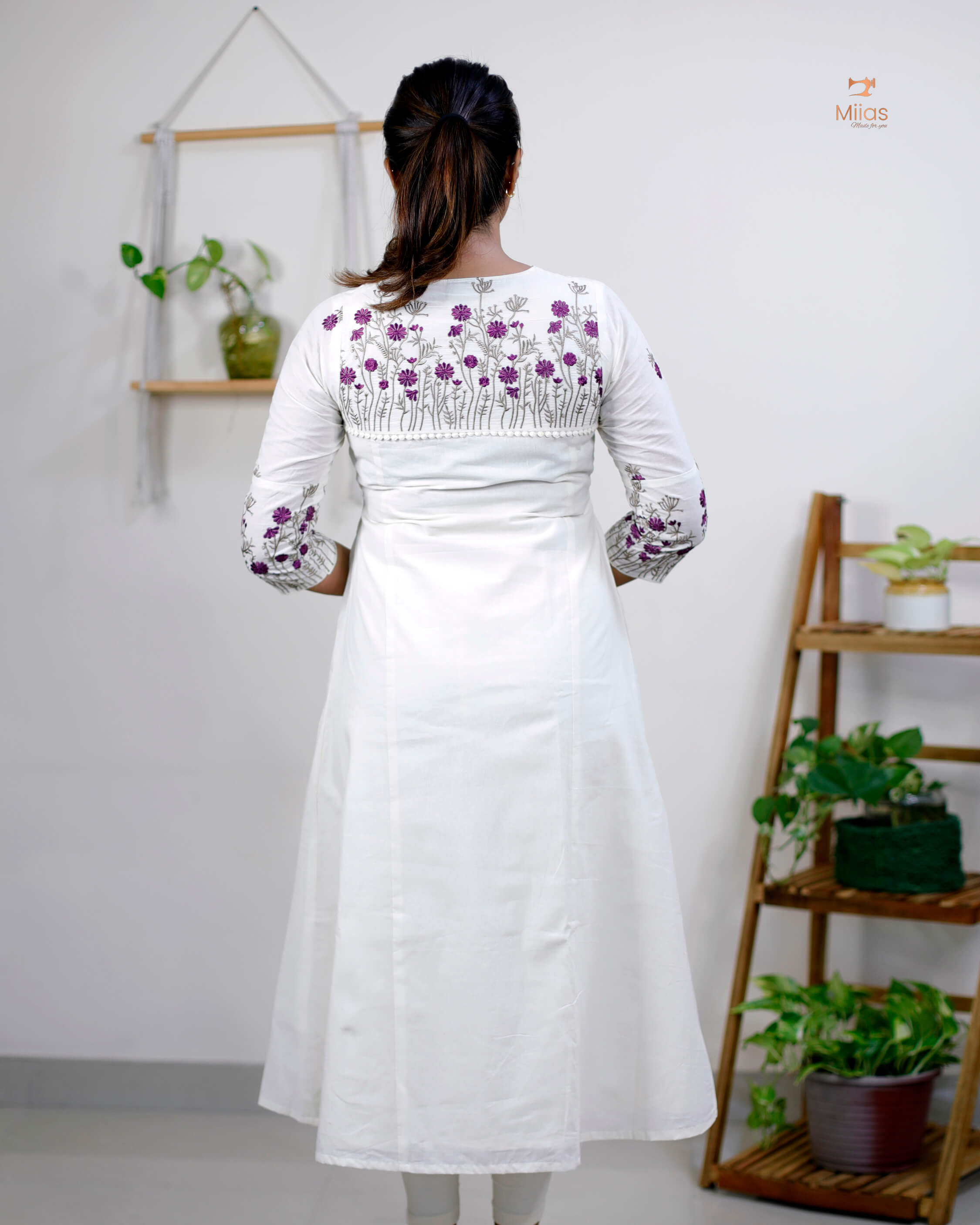 Three-Panel Dress Kurti  with Embroidery in Kora Cotton