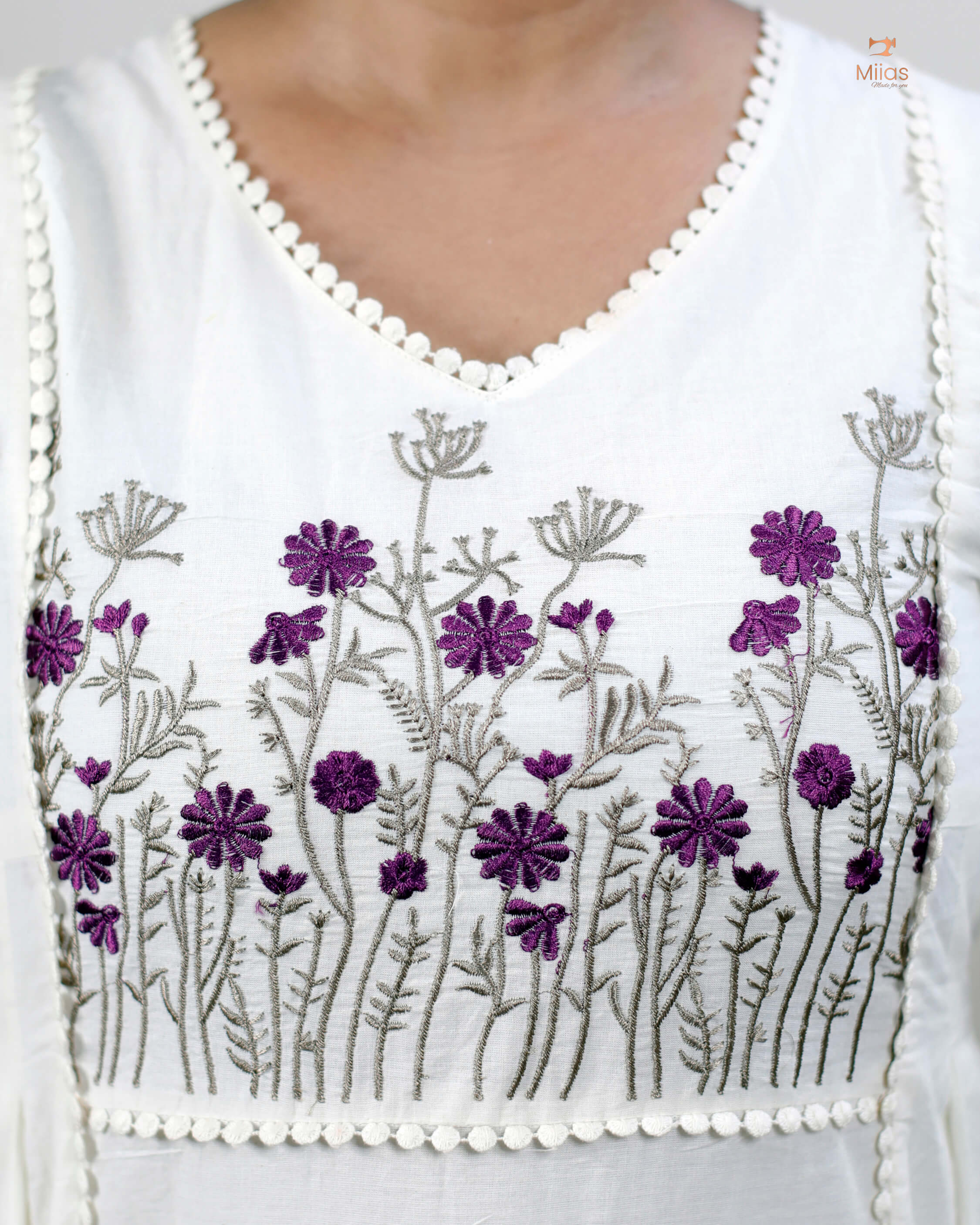 Three-Panel Dress Kurti  with Embroidery in Kora Cotton
