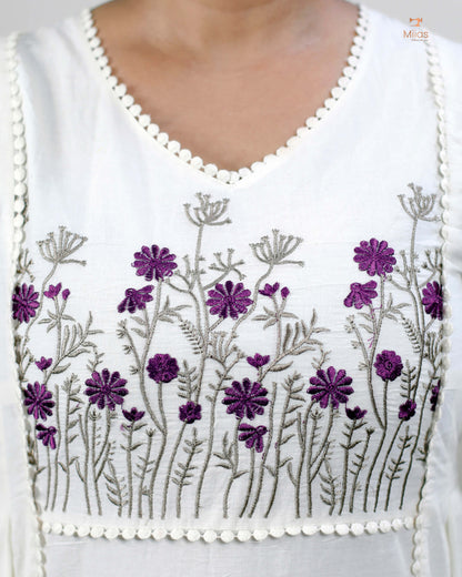 Three-Panel Dress Kurti  with Embroidery in Kora Cotton