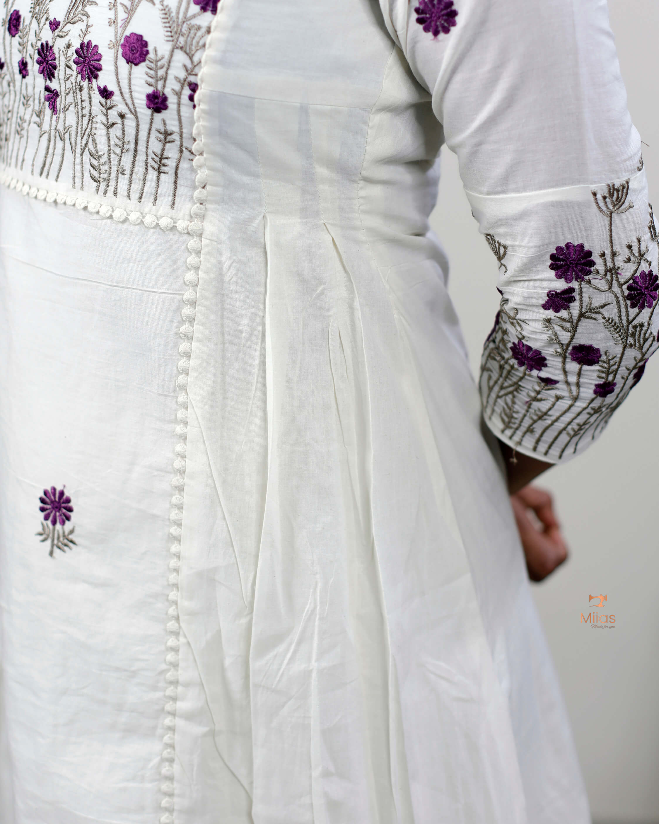Three-Panel Dress Kurti  with Embroidery in Kora Cotton