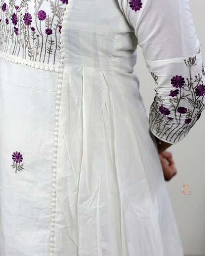 Three-Panel Dress Kurti  with Embroidery in Kora Cotton