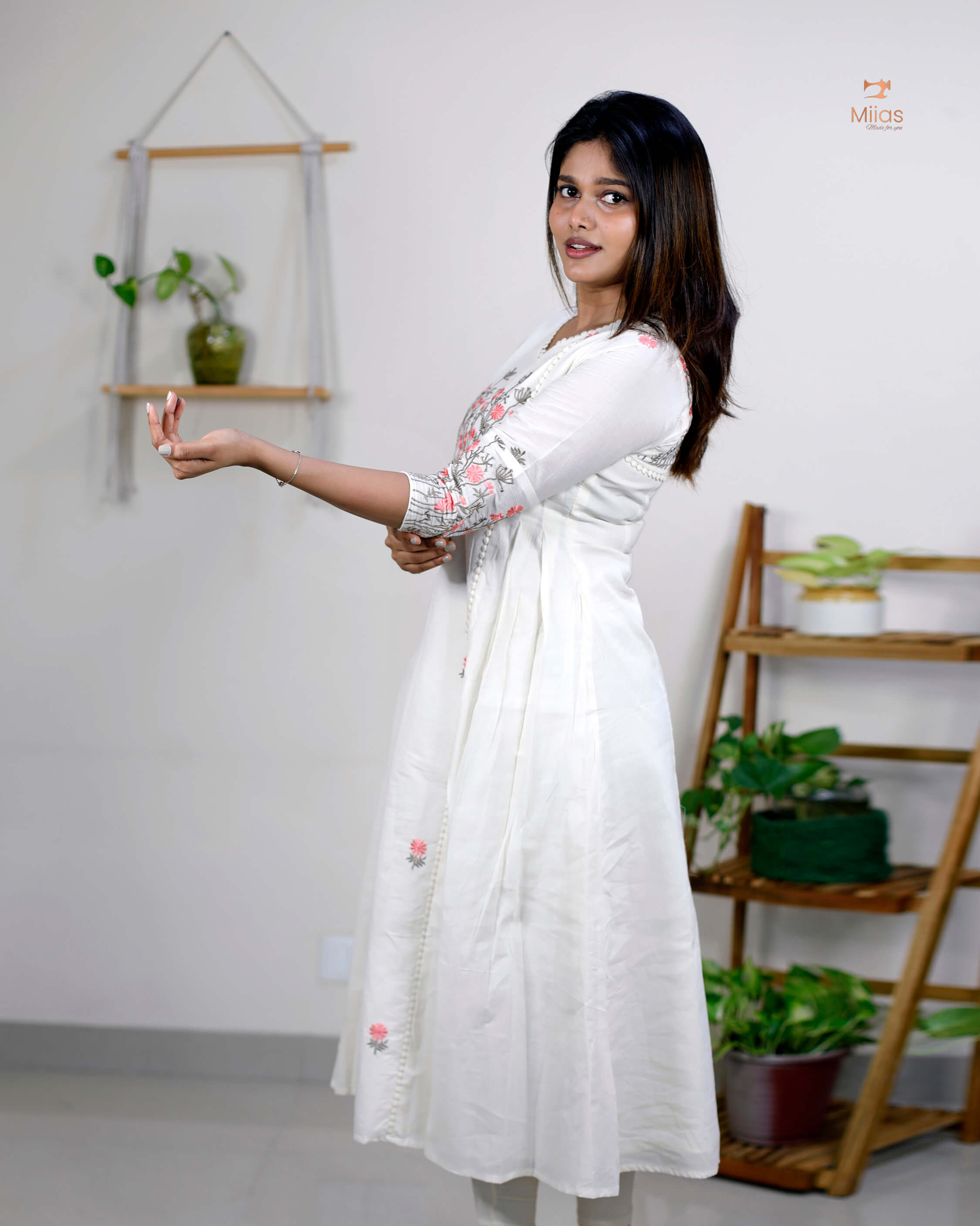 Three-Panel Dress Kurti  with Embroidery in Kora Cotton