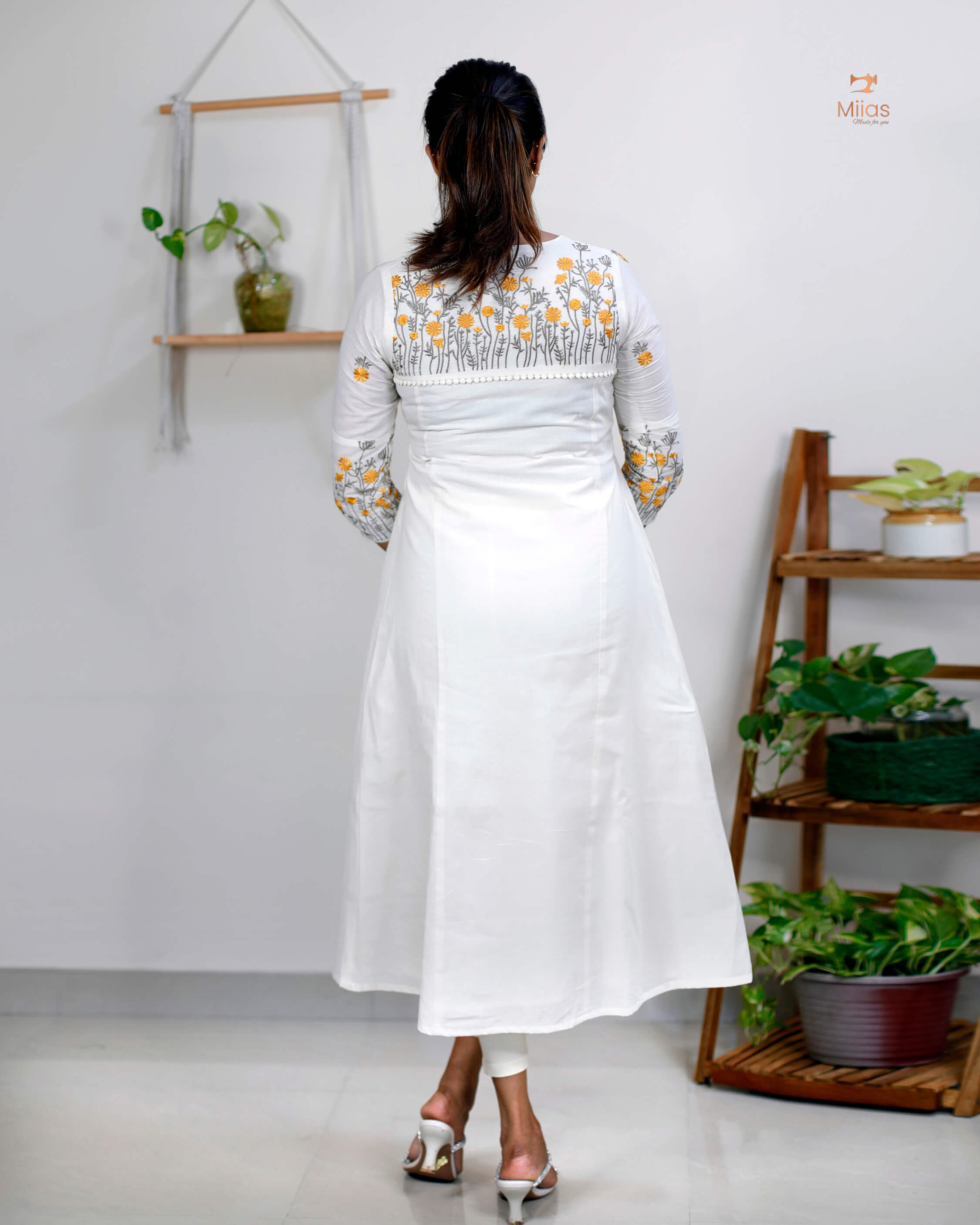 Three-Panel Dress Kurti  with Embroidery in Kora Cotton