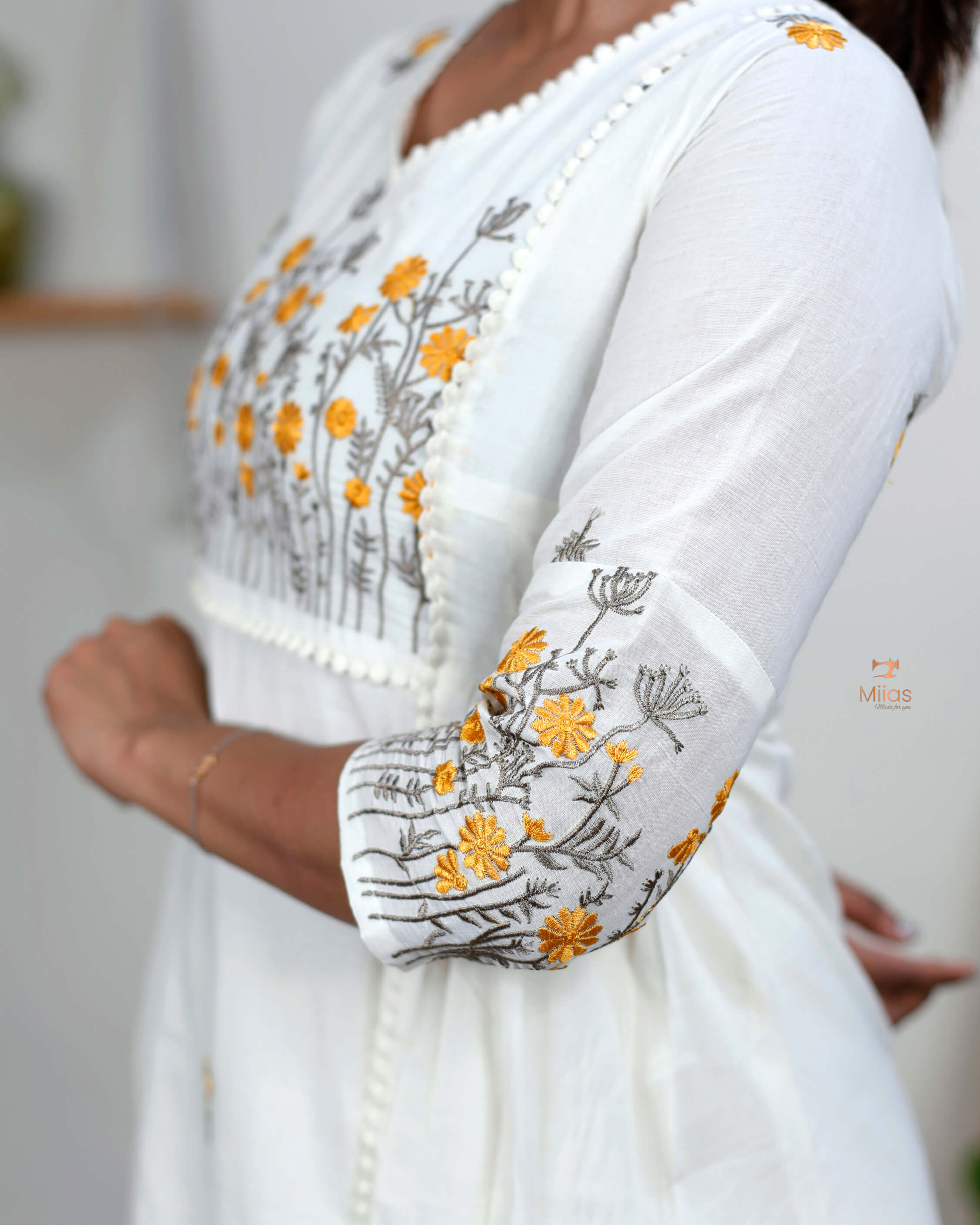 Three-Panel Dress Kurti  with Embroidery in Kora Cotton