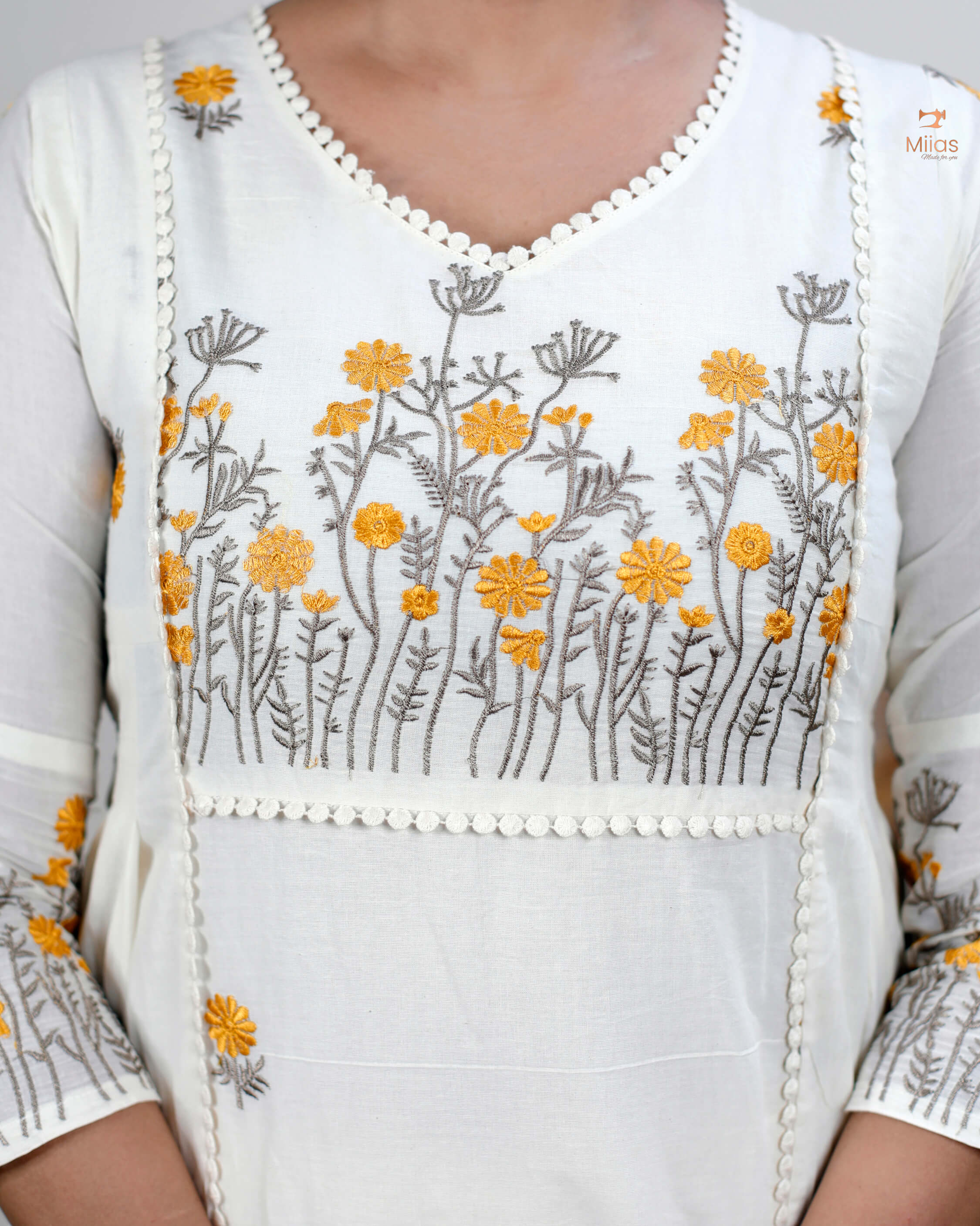 Three-Panel Dress Kurti  with Embroidery in Kora Cotton