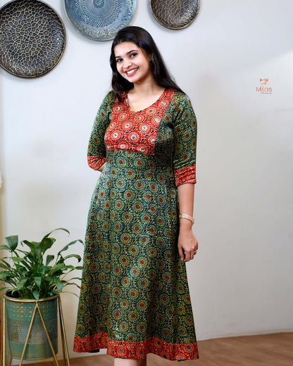 Mashru Silk Panelled Dress Kurti