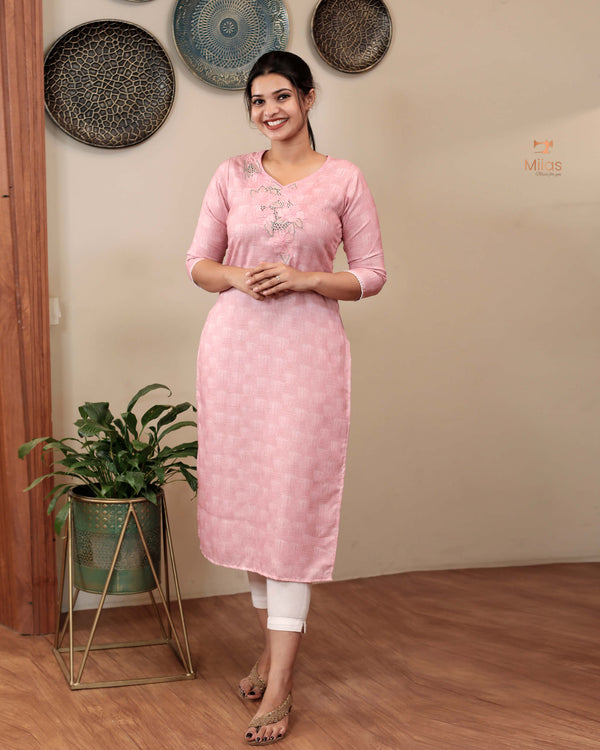 Cut worked Linen Cotton Slitted Kurti