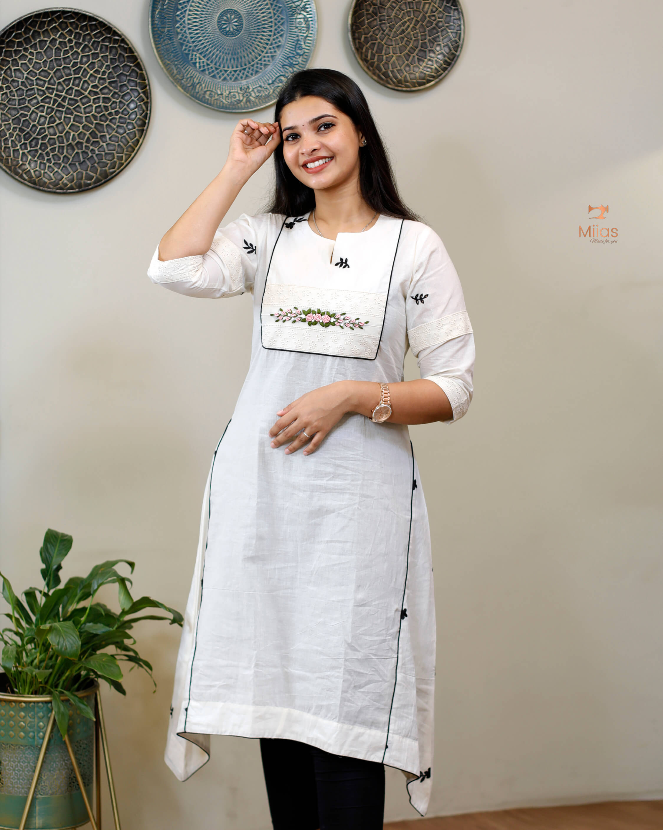 Off white Kora Cotton  Dress Kurti with slip