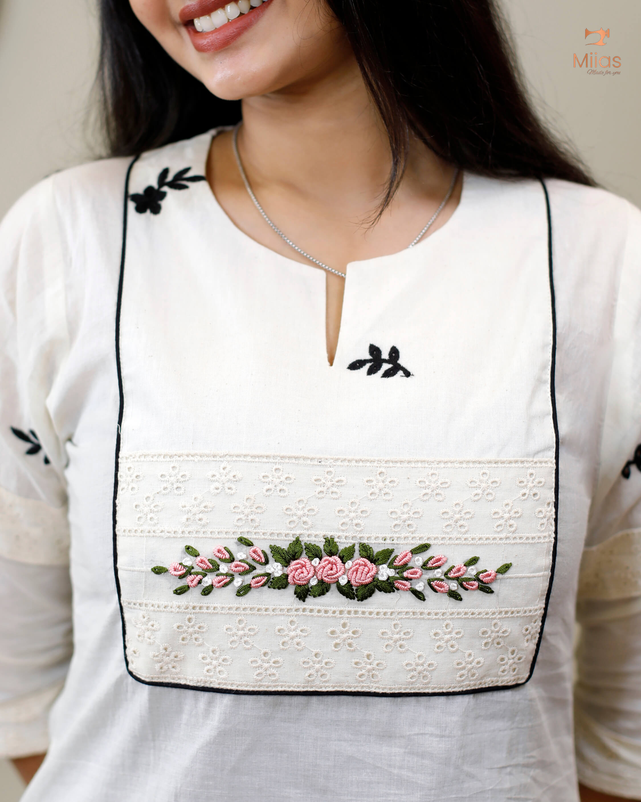Off white Kora Cotton  Dress Kurti with slip