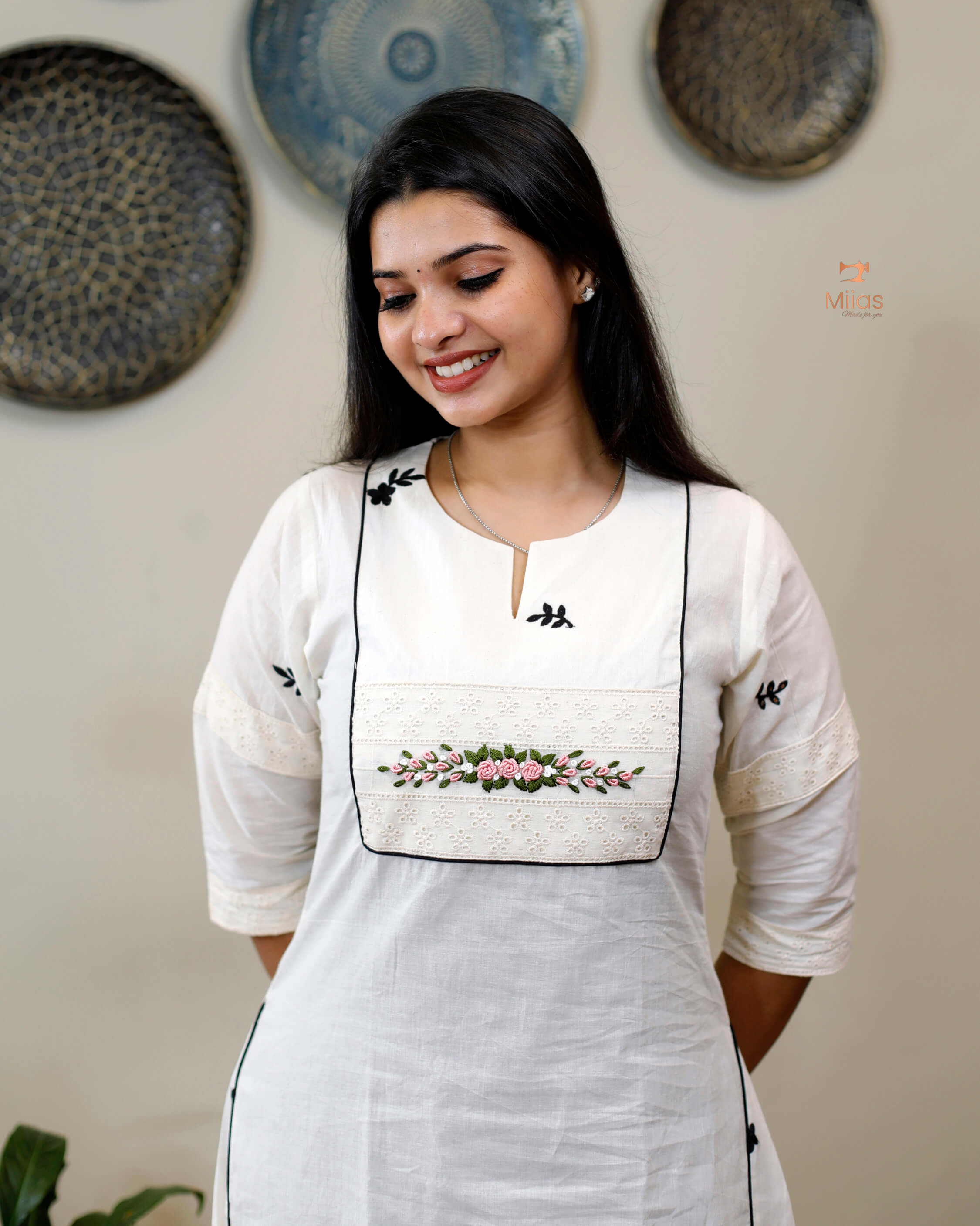 Off white Kora Cotton  Dress Kurti with slip