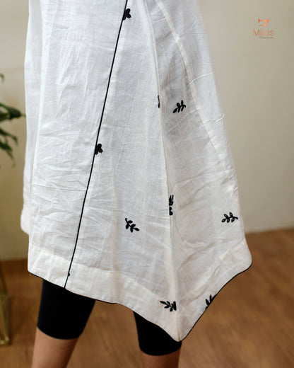 Off white Kora Cotton  Dress Kurti with slip
