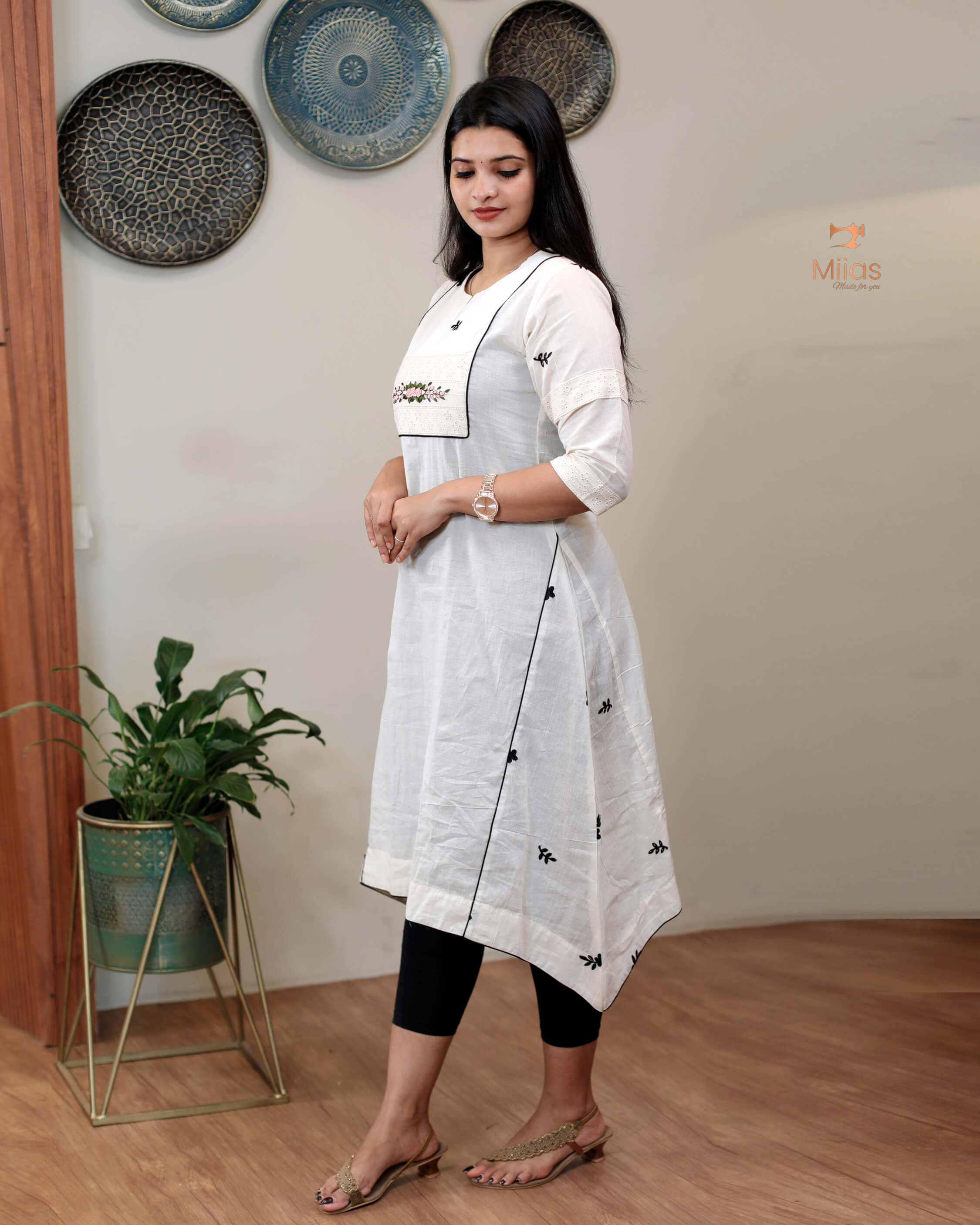 Off white Kora Cotton  Dress Kurti with slip