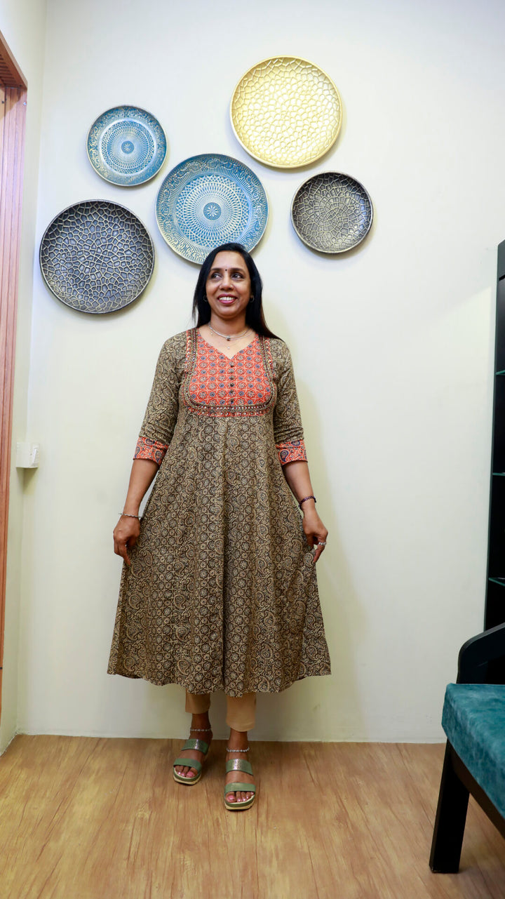 Pure Ajrakh Cotton Panel Cut Kurti