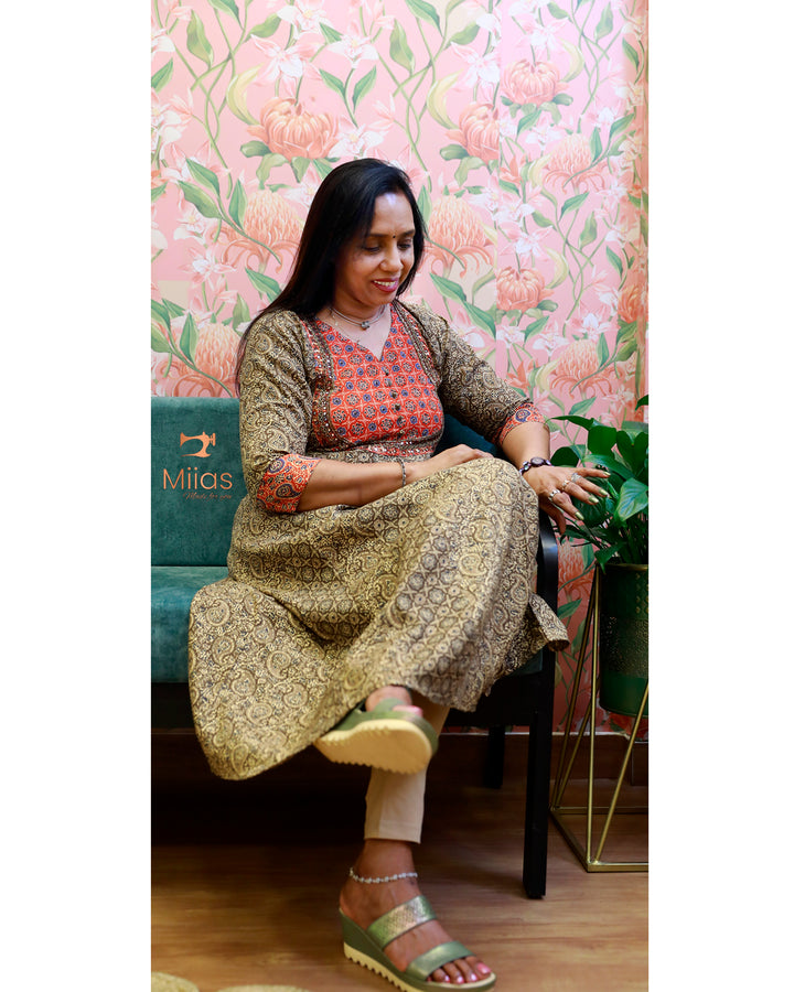 Pure Ajrakh Cotton Panel Cut Kurti