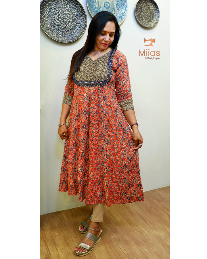 Pure Ajrakh Cotton Panel Cut Kurti
