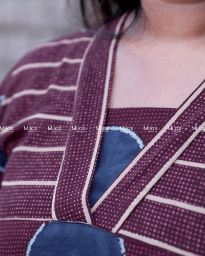 South Cotton Slit Kurti | V-Neck Border + Printed Yoke | Purple
