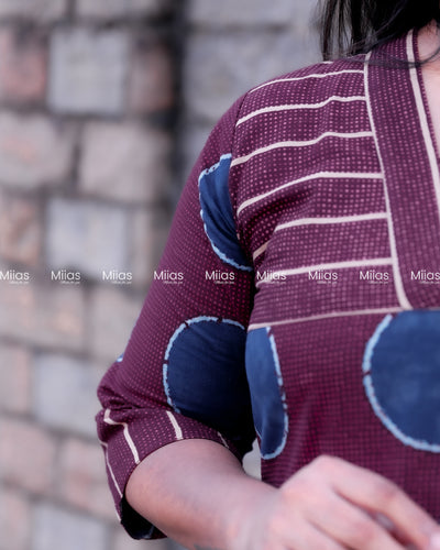 South Cotton Slit Kurti | V-Neck Border + Printed Yoke | Purple
