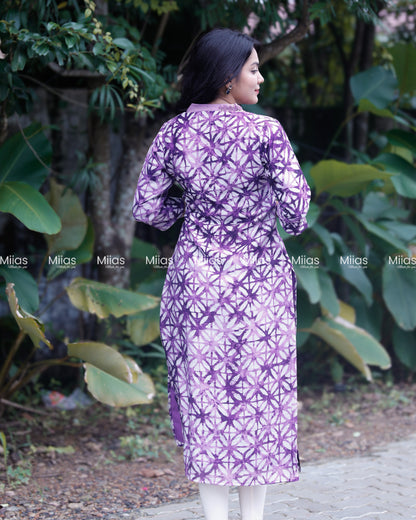 Chanderi Silk Slitted kurti | Beaded V-Neck | Purple