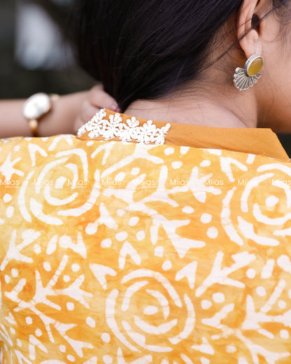 Chanderi Silk Slitted kurti | Beaded V-Neck | Yellow