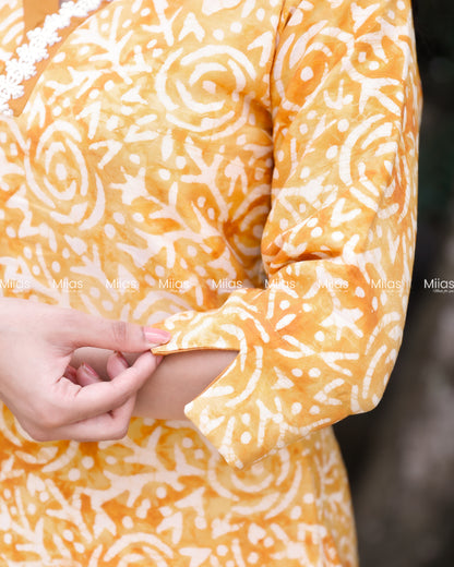 Chanderi Silk Slitted kurti | Beaded V-Neck | Yellow