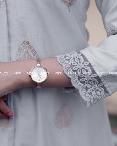 Mul Chanderi Dress Kurti | Zari V-Neck + Lace + A-Line | Pastel Blue