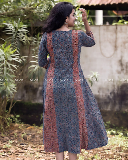 Ajrakh 5-Panel Dress Kurti | Mirror Yoke | Blue