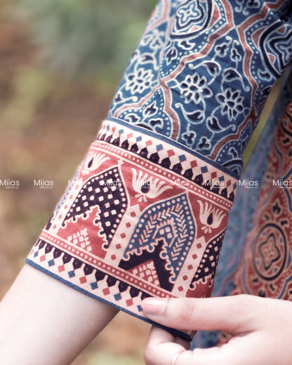 Ajrakh 5-Panel Dress Kurti | Mirror Yoke | Blue