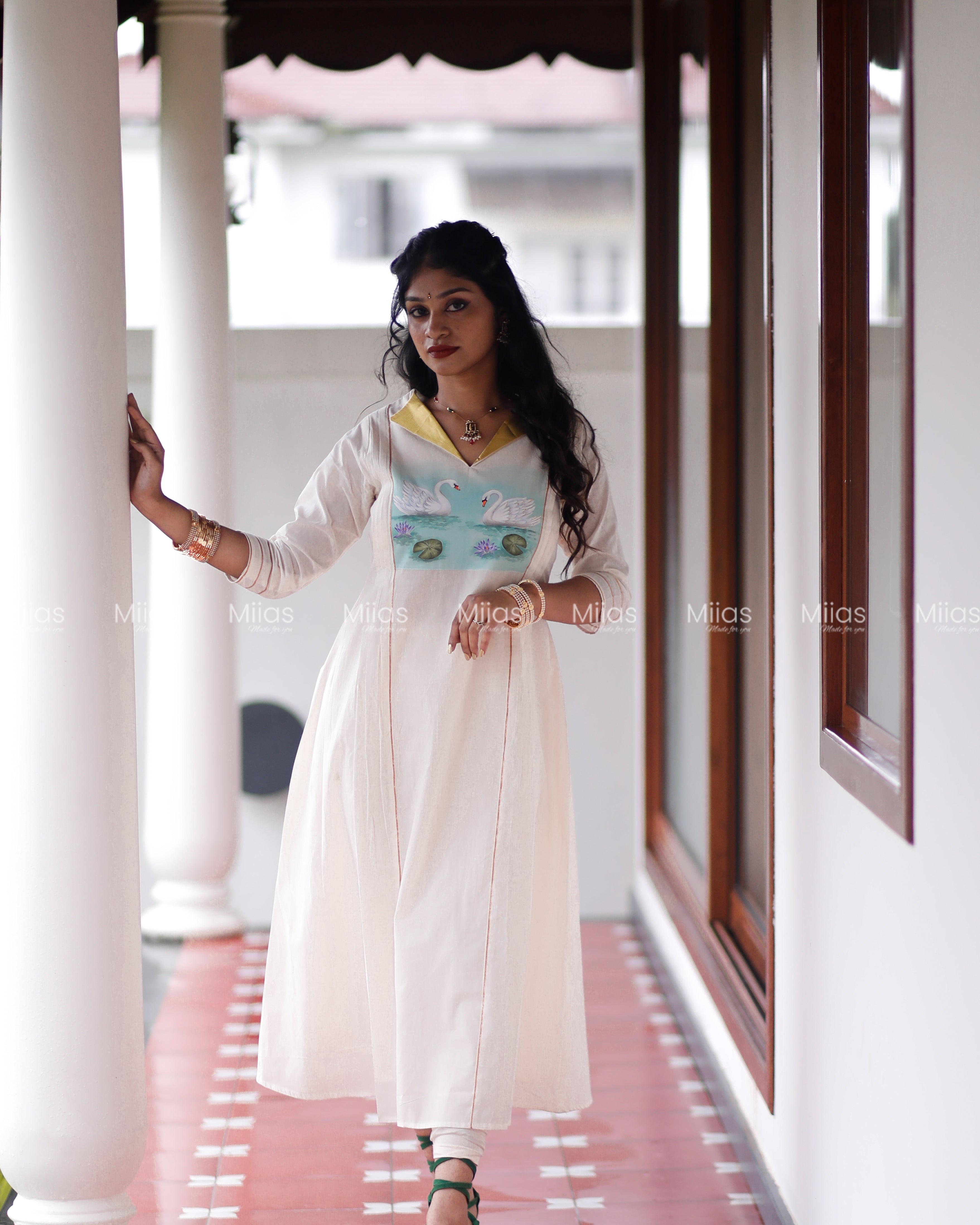 Kora Cotton 3-Panel Kurti | Hand-Painted Yoke + Gotta Patti | Ivory