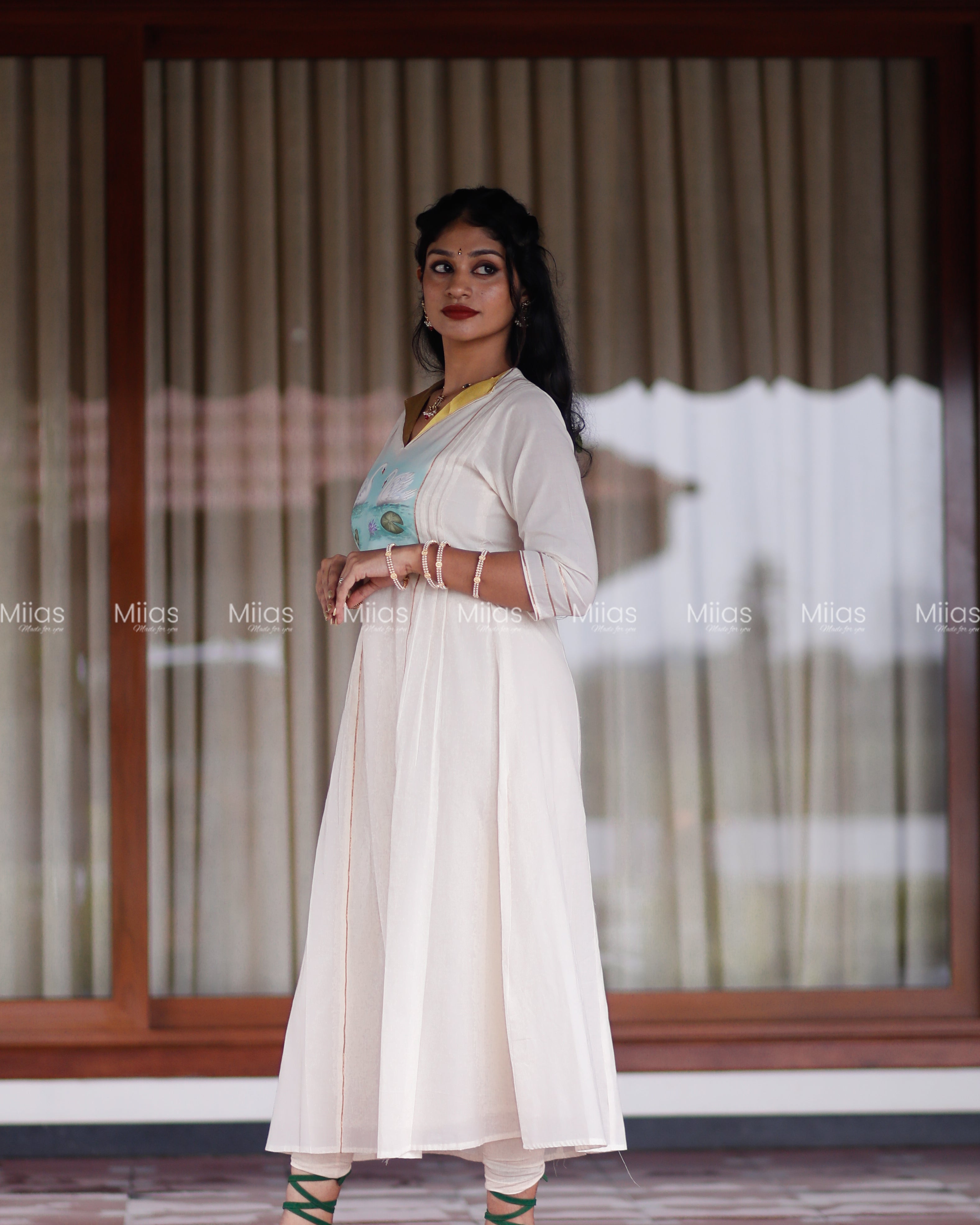 Kora Cotton 3-Panel Kurti | Hand-Painted Yoke + Gotta Patti | Ivory