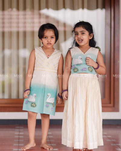 Kora Cotton Crop Top + Lurex Skirt | Painted Swan Set| Ivory