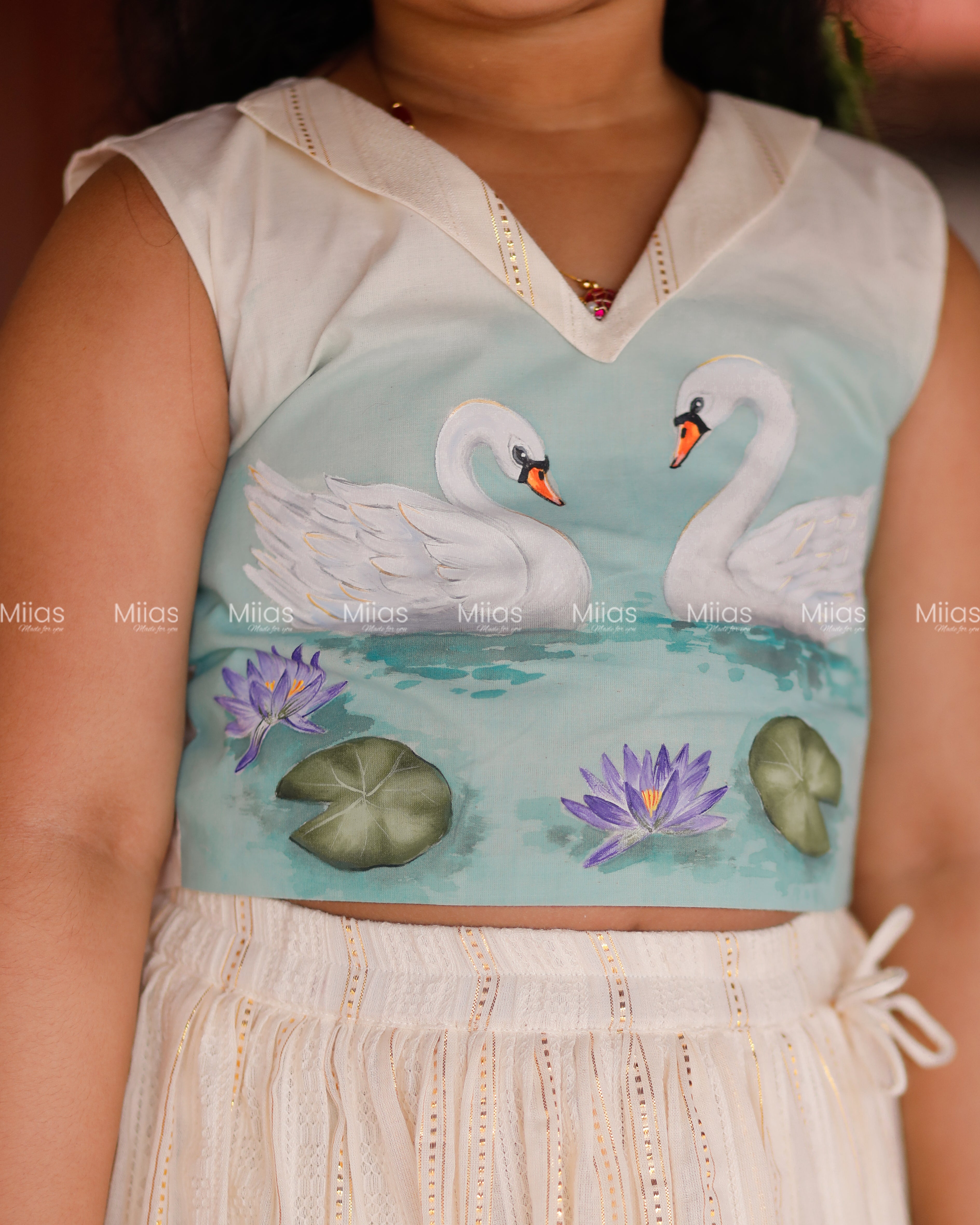 Kora Cotton Crop Top + Lurex Skirt | Painted Swan Set| Ivory