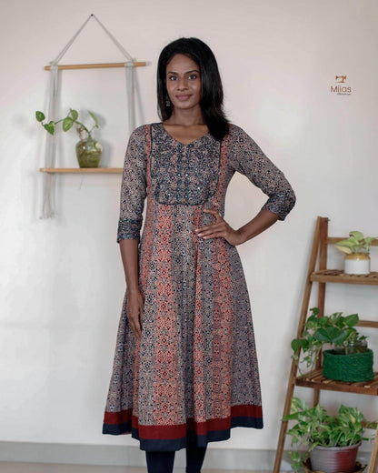Ajrakh printed cotton panel-cut kurti