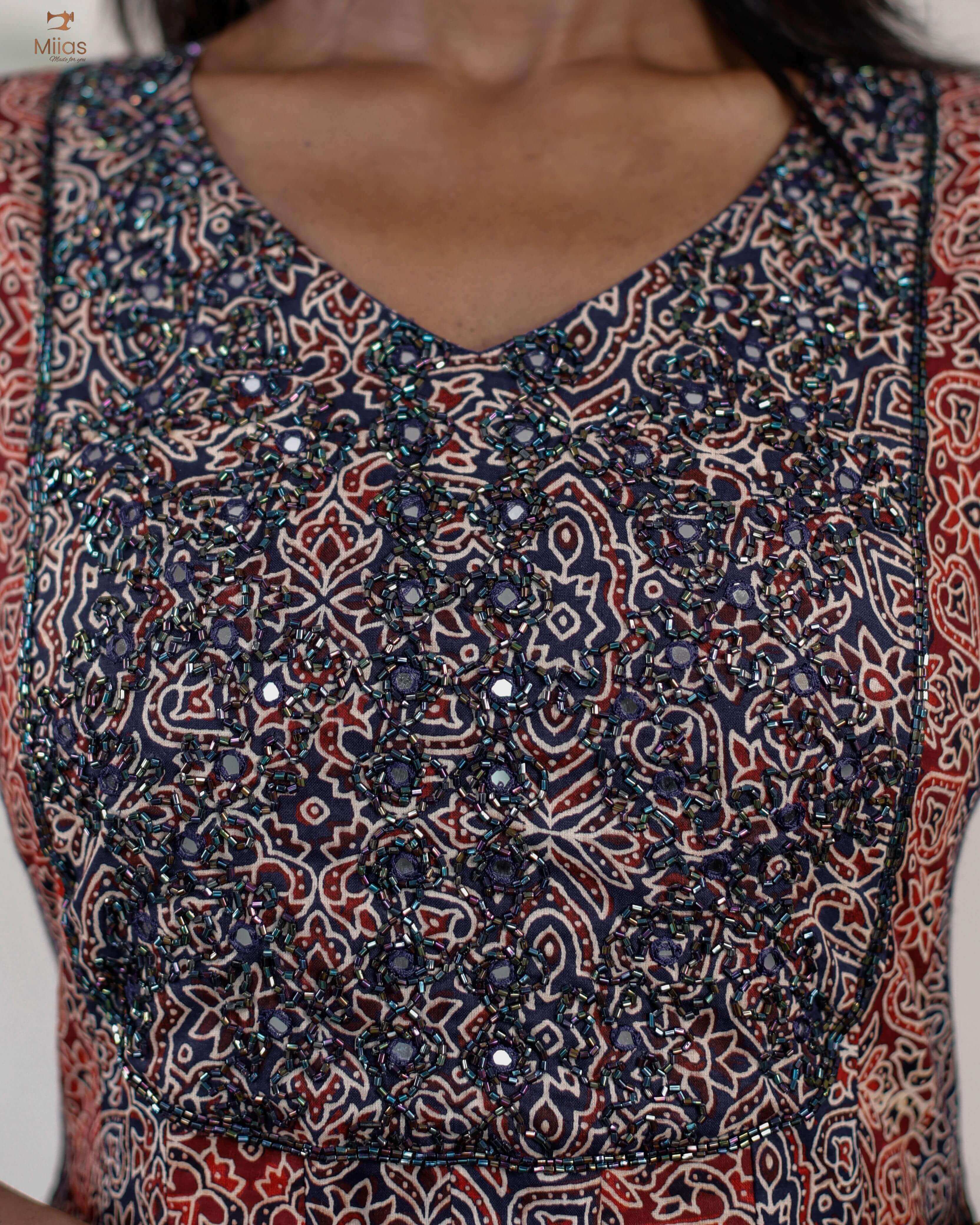 Ajrakh printed cotton panel-cut kurti