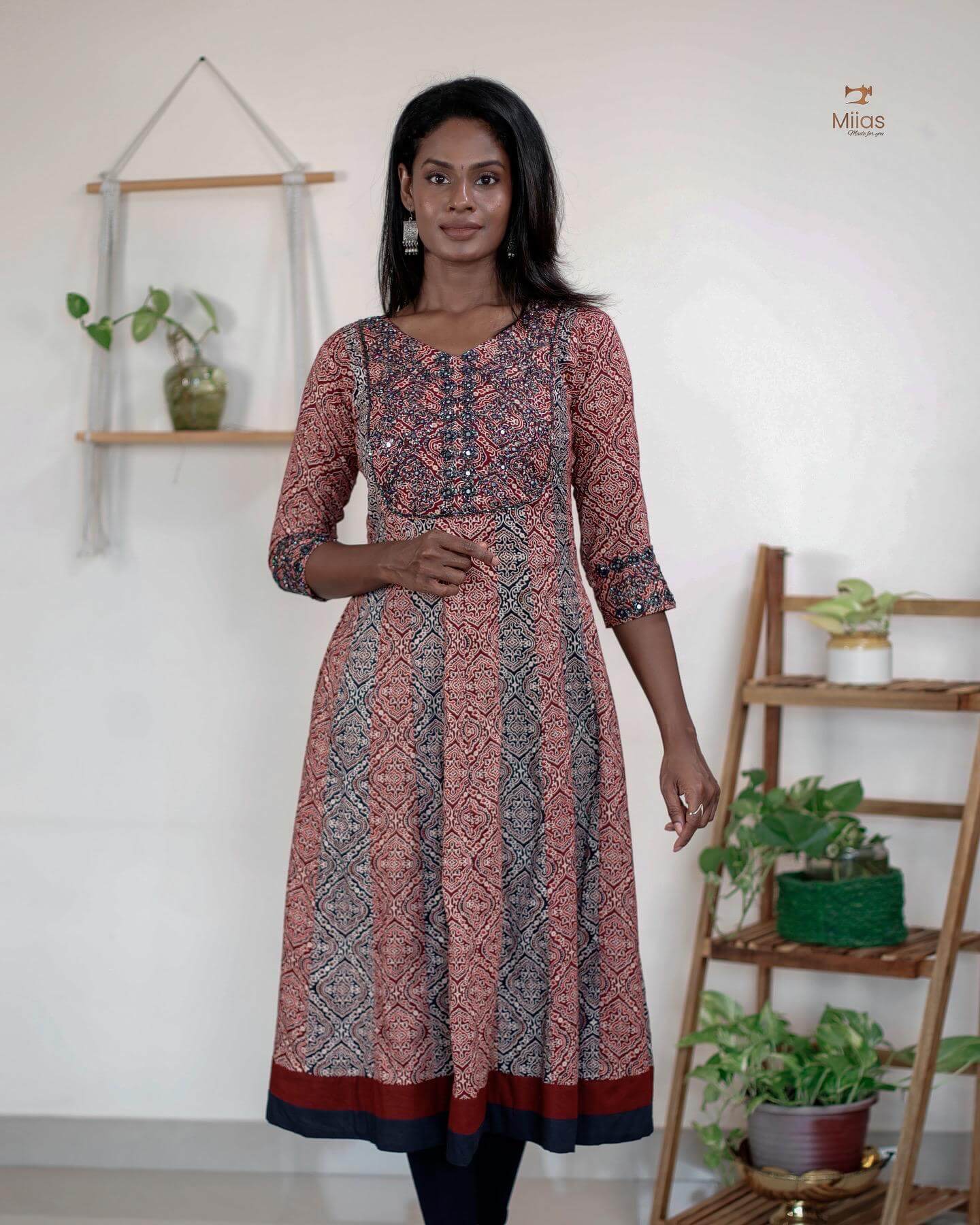 Ajrakh printed cotton panel-cut kurti