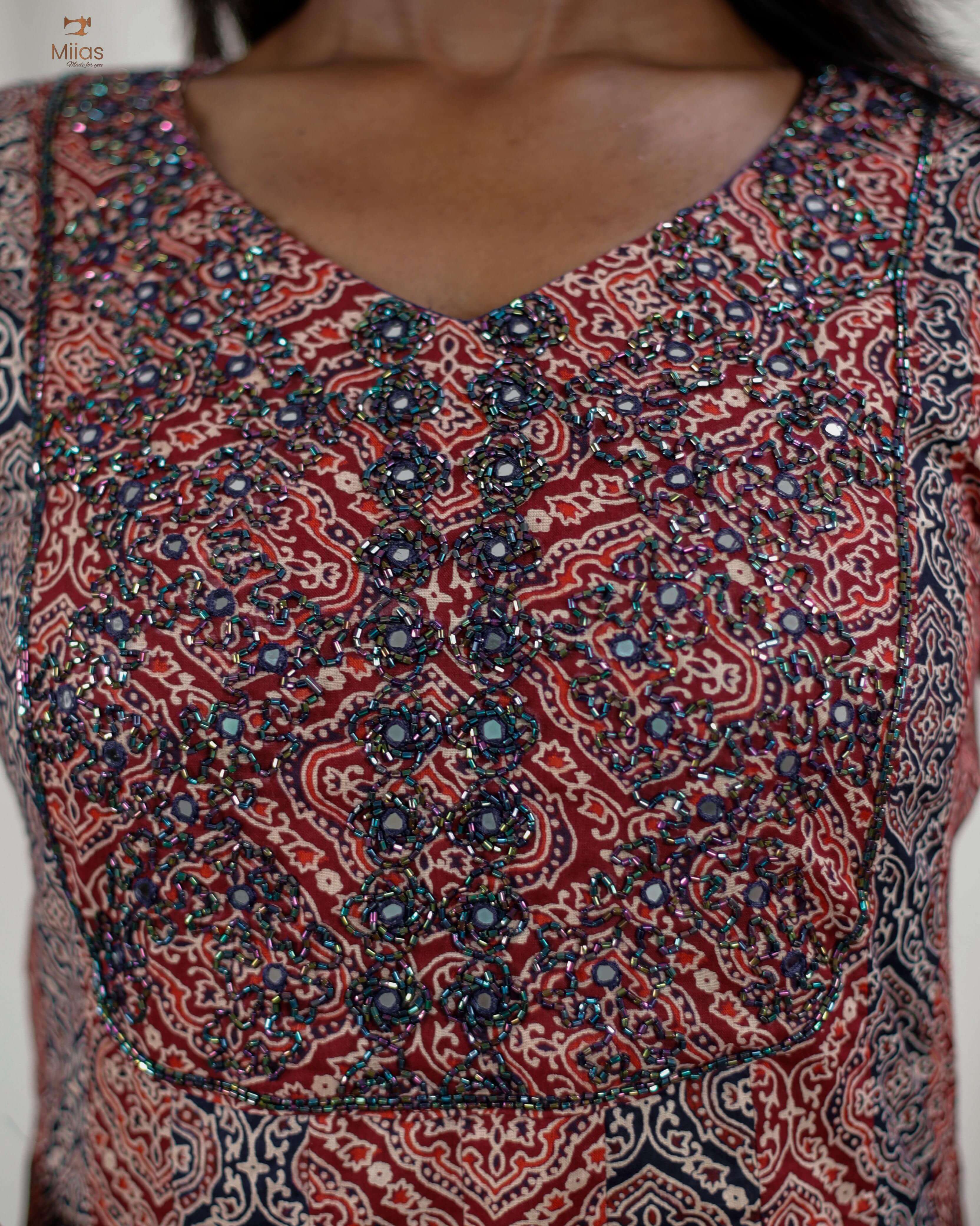 Ajrakh printed cotton panel-cut kurti