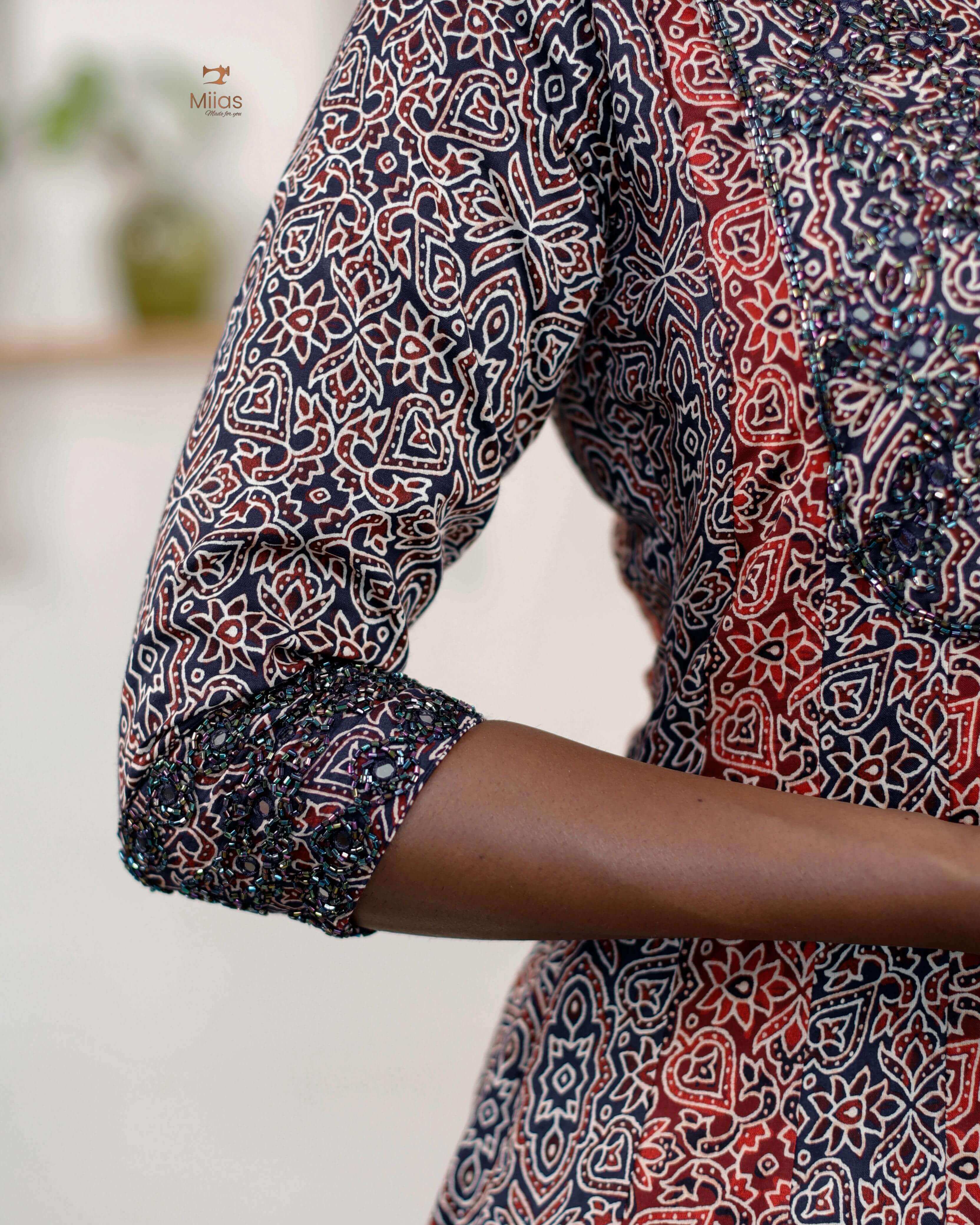 Ajrakh printed cotton panel-cut kurti